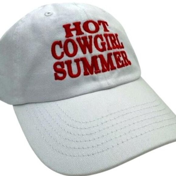 Funny Fashion Trendy Hot Cowgirl Summer Embroidered Hat Cap Relaxed Cotton White